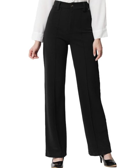 Women Polyester Blend Solid Trousers
