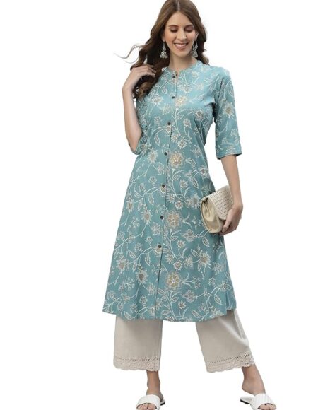 Women's Floral Print Rayon A-Line Kurta