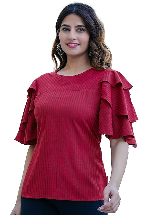 Stripe Printed Straight Regular Fit Top For Women