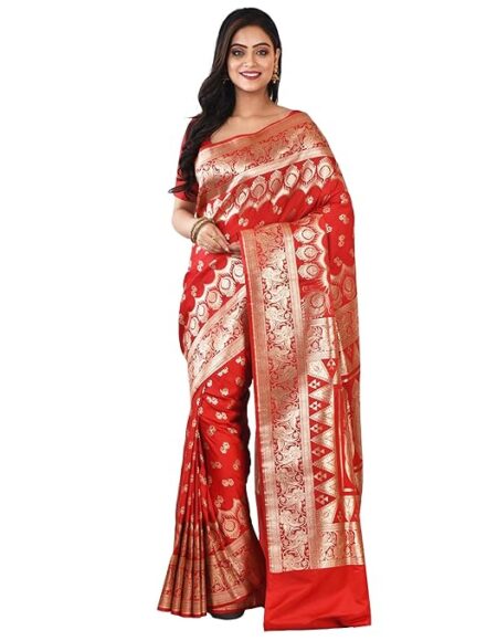 Pure Katan Silk Minakari Banarasi Wedding Saree with Blouse Piece