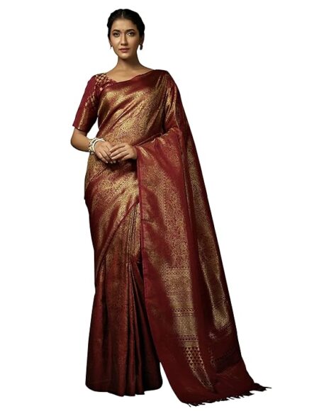 Art Silk Saree with Unstitched Blouse Piece - Zari