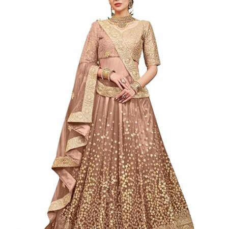 Women's Net Semi Stitched Lehenga Choli With Dupatta | Dori And Sequin Embroidery Pattern