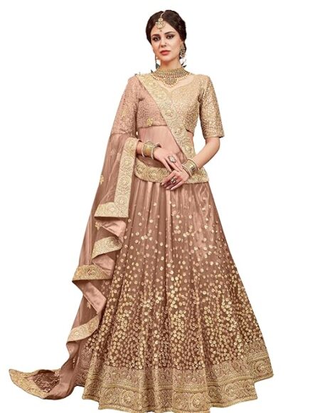 Women's Net Semi Stitched Lehenga Choli With Dupatta | Dori And Sequin Embroidery Pattern