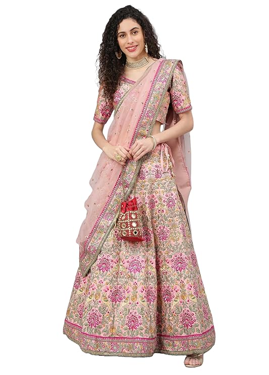 Women's Silk Semi Stitched Lehenga Choli With Dupatta | Heavy Embroidery Pattern