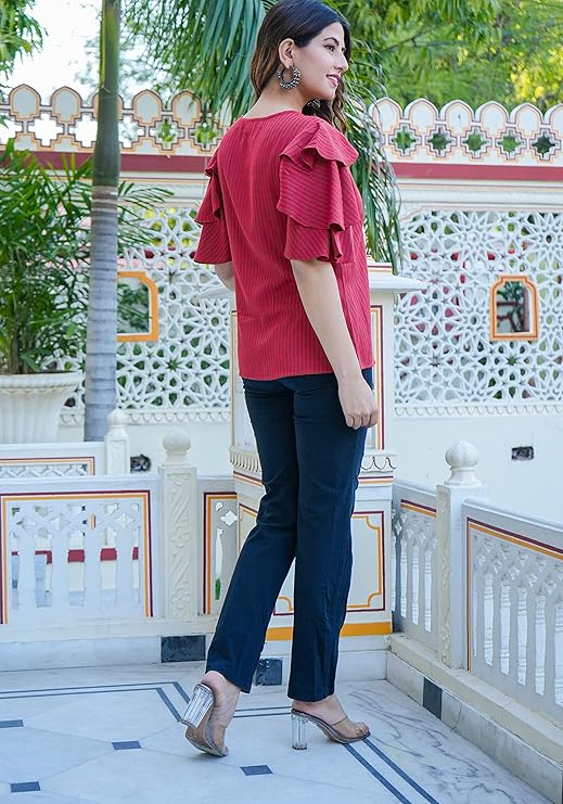 Stripe Printed Straight Regular Fit Top For Women
